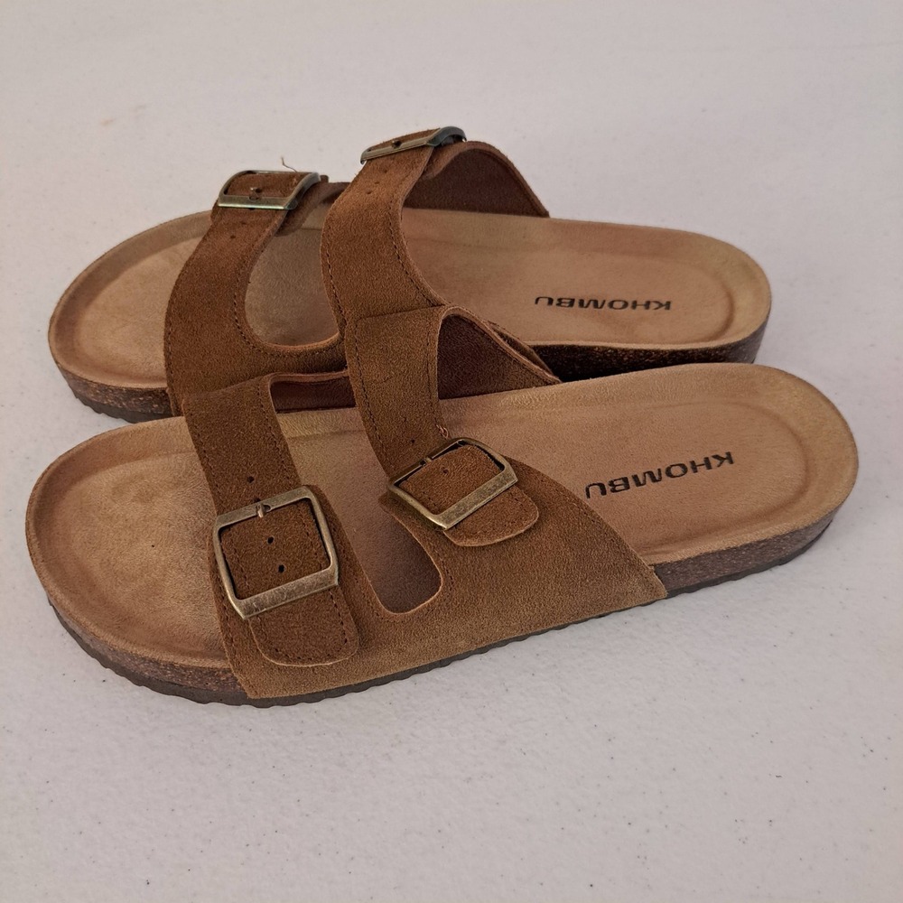 Khombu Ashville Sandals Womens 8 Brown Excellent Suede‎ Buckle Slides 1257-378